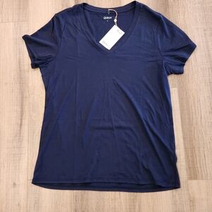 Quince Women’s V-Neck T-Shirt Large Navy Blue Cotton Modal Short Sleeve Soft NWT